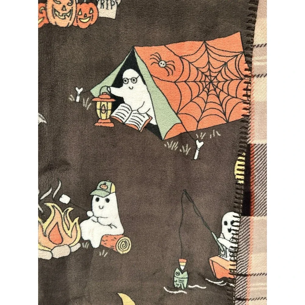 Viral Isaac Mizrahi Halloween Ghosts Camping, Reading, Fishing Reversible Throw
